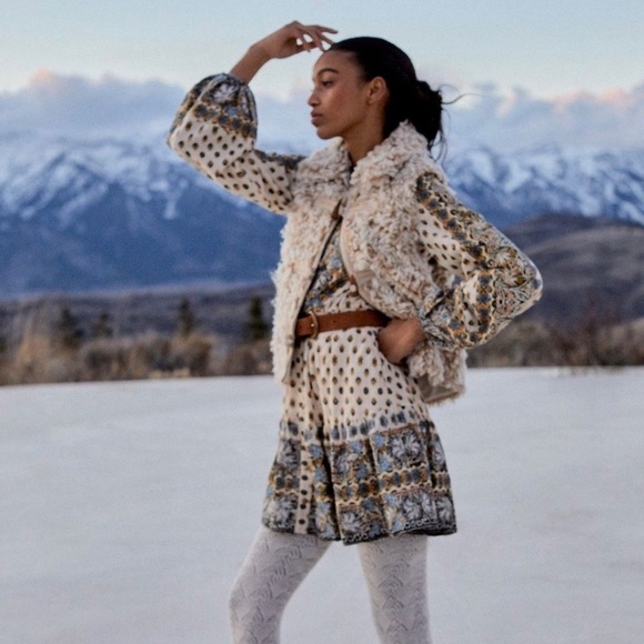 New Anthropologie Floral Embroidered Mini Dress- Neutral Motif - Picture 8 of 8